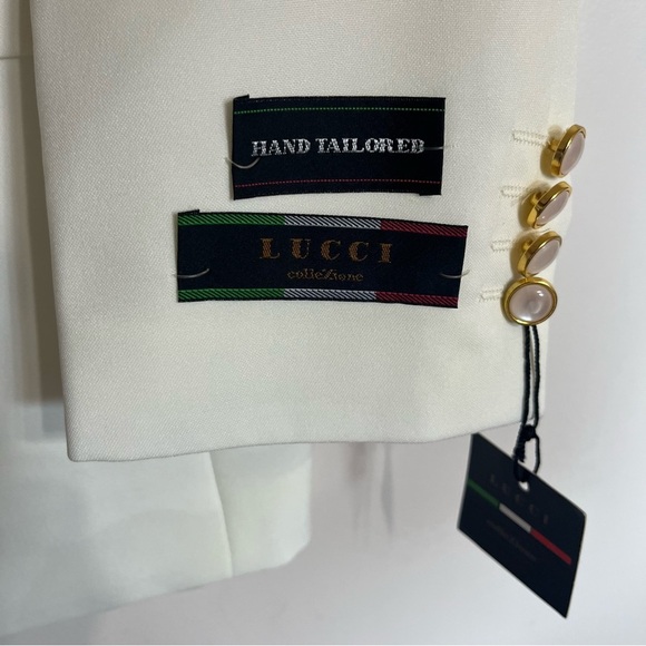 Lucci Collezione Mens Italian White Sz 44R Hand Tailored Blazer Suit Jacket New - Picture 2 of 16